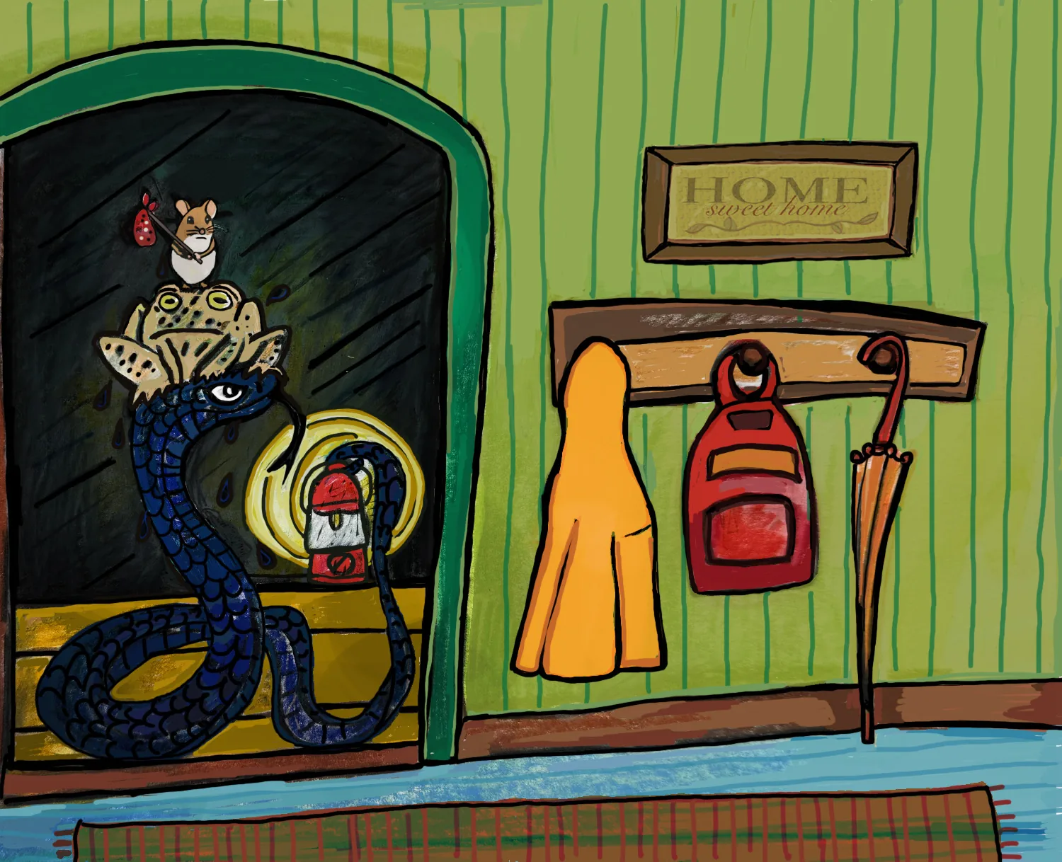 Interior illustration from Shelter From the Storm